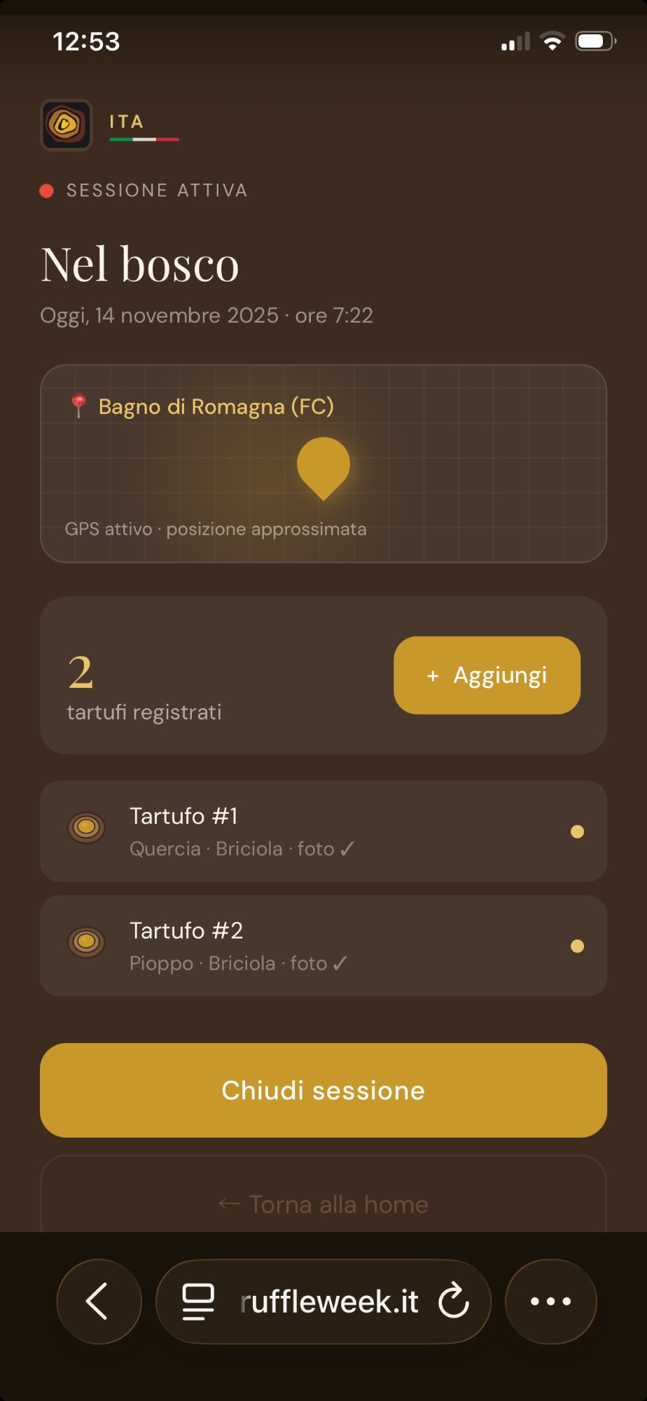 Sessione attiva Italian Truffle App